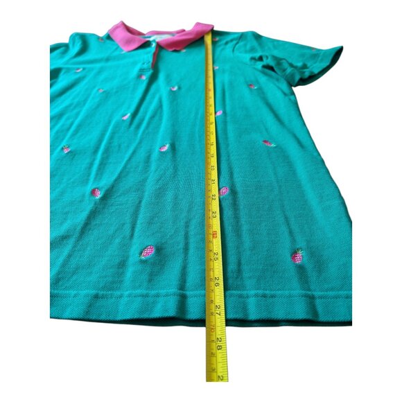 Quacker Factory | Pink Collared Embroidered Pineapple Green Polo | XL - Picture 8 of 11